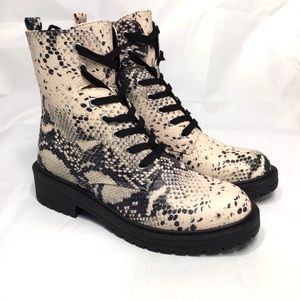 Madden Girl Aleena Snakeskin Combat boots nwob